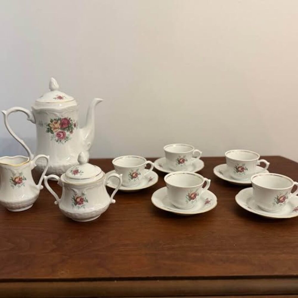 Vintage Floral Porcelain Tea Set with Rose Pattern